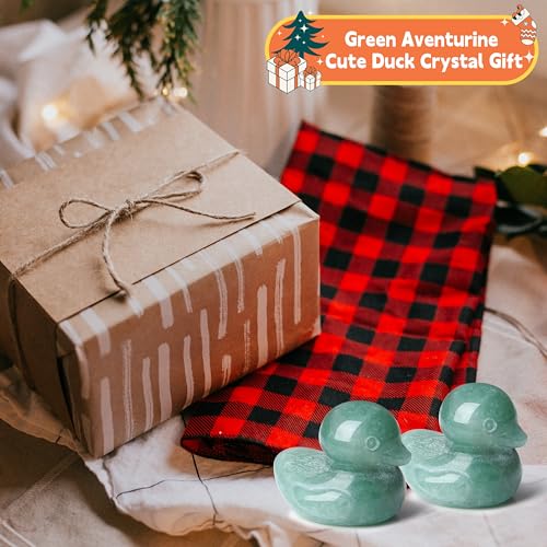 QINJIEJIE Green Aventurine Duck Decor Figurine Crystals Healing Stone Cute Animal Statue Lucky Ducks Gifts Desk Home Decor Energy Reiki Sculpture Stocking Stuffers for Women - color: Green Aventurine