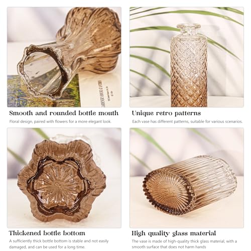 Set of 4 Glass Bud Vase Set, Small Vintage Clear Flower Vase Centerpieces for Table Bulk Cute Rustic Style Mini Vase for Home Decor Wedding Baby Shower Birthday Party(Ombre Amber) - color: Ombre Amber