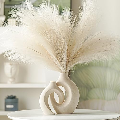 Lvases Snuggle Hollow Ceramic Vase Set of 2, Nordic Modern Boho ins Style Decorative Ceramic Aesthetic Flower Vase for Home Decor (Milky White W 6.3" X H 8.4") - color: Large Cream White