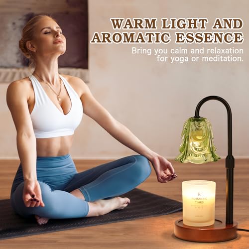 Small Candle Warmer Lamp with Timer, Adjustable Green Lamp Warmer for Jar Candles, Unique Women Gifts for Birthday, Dimmable Candle Heater, Cute Wax Warming Light with Wood Base - color: A3-green