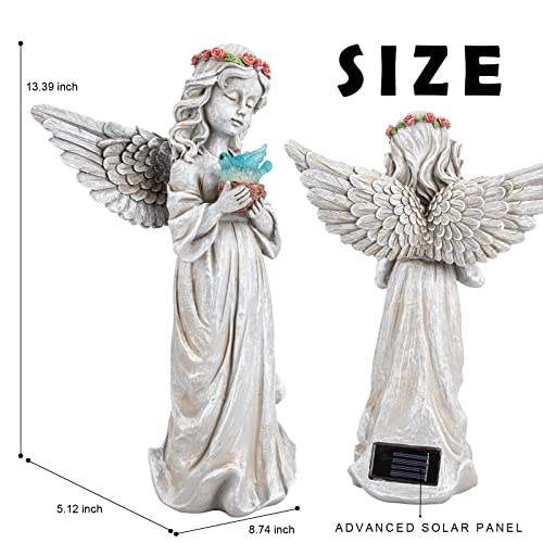 Angel Garden Statue Outdoor Decor, Angel Garden Figurine Hold Dove with Solar Lights Waterproof Resin Yard Art Decoration Lawn Ornament Sculpture for Outside Patio Yard Gift - style: Dove