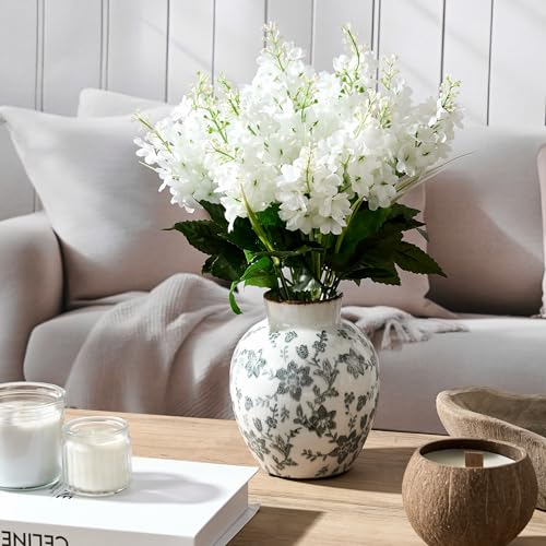 SIDUCAL Ceramic Vintage Vase, 5.83 Inch Retro Ice Cracked Chinoiserie Floral Vase, Rustic Farmhouse Vases for Home Decor, Bookshelf, Garden, Chinoiserie Decor, Tuscan Decor, Gray Floral Pattern - color: 18443-gray