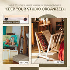 GENMOUS Wood Large Print Rack with Castors - Artist Display and Storage Rack,Natural Wooden Storage & Crafts Drying Racks for Canvas,Artwork,Prints,Panels,Posters,Art Shows & Galleries Display Stands - size: Wood-1Layer