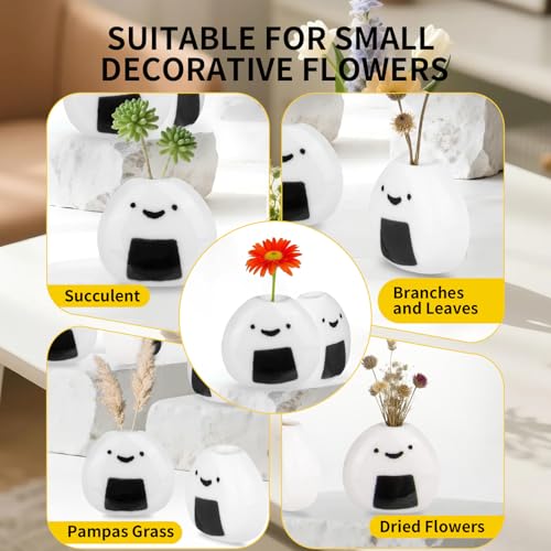 Mini Vases for Flowers 6PCS Mini Vase Ceramic Flower Vase Cute Rice Ball White Small Vase Set for Dry Flowers