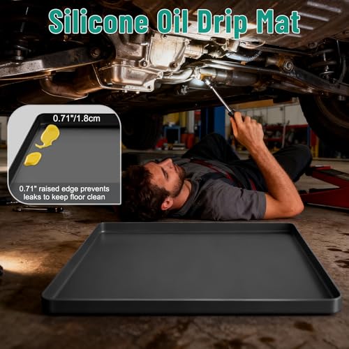 Oil Drip Mat for Under Car, 34x22in Silicone Oil Spill Mat for Garage Floor, No Splatter Non-Slip Oil Drip Pan Driveway Oil Catch Tray,Protect Garage Surface from Spill & Stain-Black - color: Black