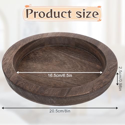 6.5 in Round Rustic Wood Tray for Decor Candle Holder Tray Wooden Serving Trayes for Coffee Table and Home Decor Small Serving Trays for Centerpiece Table Decorations Circle Dining Tables Trays