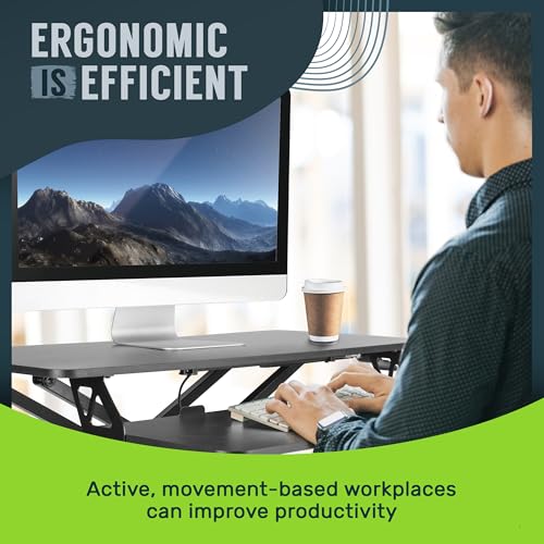 TechOrbits Standing Desk Converter - 32 Inch Adjustable Sit to Stand Up Workstation, Particle Board, Dual Monitor Desktop Riser with Keyboard Tray, for Home Office Laptop, Black 32" - size: 32" Particle Board