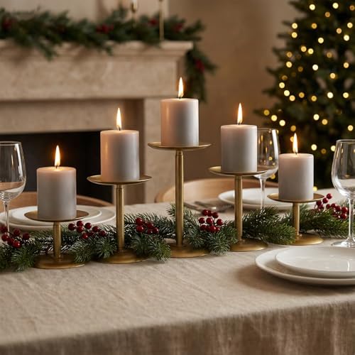 Homemory Christmas Fall Candle Holders for Pillar Candles Set of 5 (5, Gold) - color: Gold