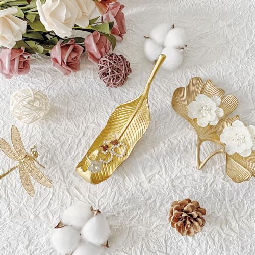 Small Leaf Shaped Trinket Dish, Decorative Gold Jewelry Dish Tray, Ring Hodler Dish Jewelry Organizer - color: Bay Leaf with Bird