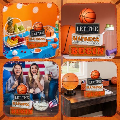 Yuntau 4 Pcs Wooden Tabletop Decor Tiered Tray Decor Rustic Wood Block Sign Gift Centerpiece Farmhouse Table(Basketball) - style: Basketball
