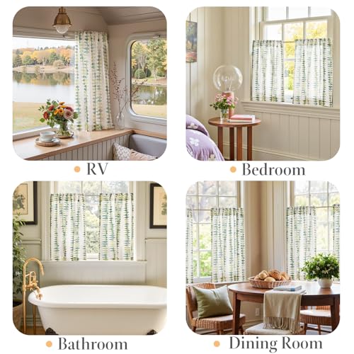 jinchan Mudcloth Boho Kitchen Curtains for Windows Cafe Curtain Light Filtering 24 Inch Linen 2 Panels Window Tier for Cabin Laundry Farmhouse Rustic Sage Green on Linen - color: Tribal | Sage Green on Linen, size: 26"W x 24"L (Pack of 2)