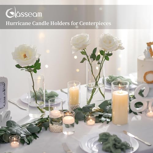 Glasseam Clear Cylinder Vases for Centerpieces, Glass Cylinder Vase Set of 30 for Flowers, Modern Hurricane Candle Holder for Pillar Candles, Floating Candle Vases for Wedding Table Decorations - size: M+L+XL