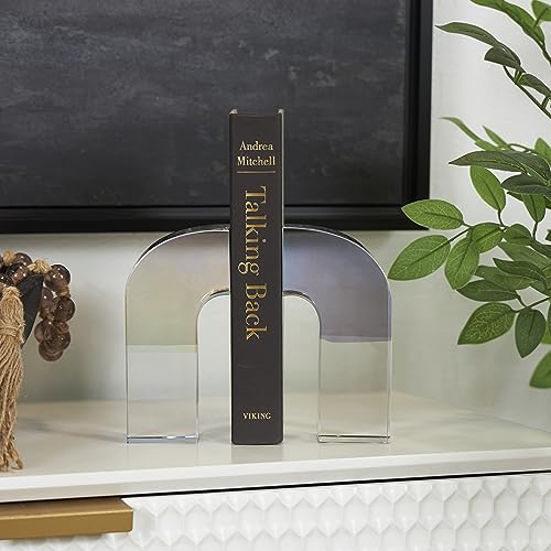 Deco 79 Crystal Geometric Decorative Bookends Arched Non Skid Bookends, Set of 2 Office Bookends3 W, 6" H, Clear - size: 3"W, 6"H