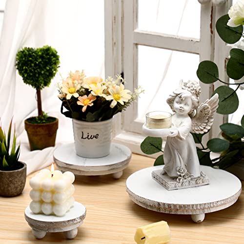 Amyhill 3 Pcs 8/6/4 Inch Wooden Risers for Display Wood Pedestal Stand Mini Tray Stand Round Wooden Pedestal Holder Rustic Riser for Decor Tiered Tray Decor Home Kitchen(Washed White) - color: Washed White, size: 8/6/4 Inch