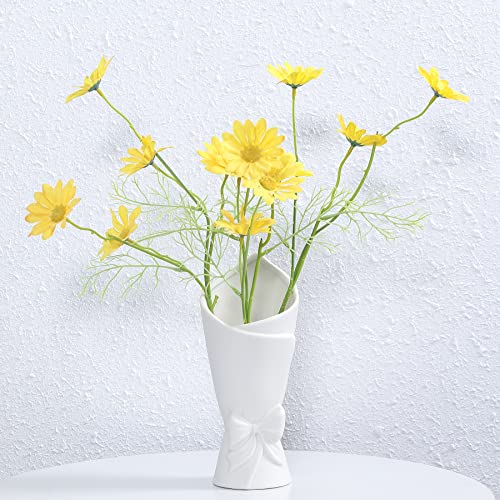 Matte White Bowknot Ceramic Vase, Modern Flower Vases for Home Decor, Pampas, Living Room, Mantel, Table Decoration (Model B)
