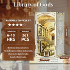 MiniCity DIY Book Nook Kit for Adults, 3D Wooden Puzzle Bookend Bookshelf Insert Decor with LED Light and Dust Cover (Library of Gods) - style: Library of Gods