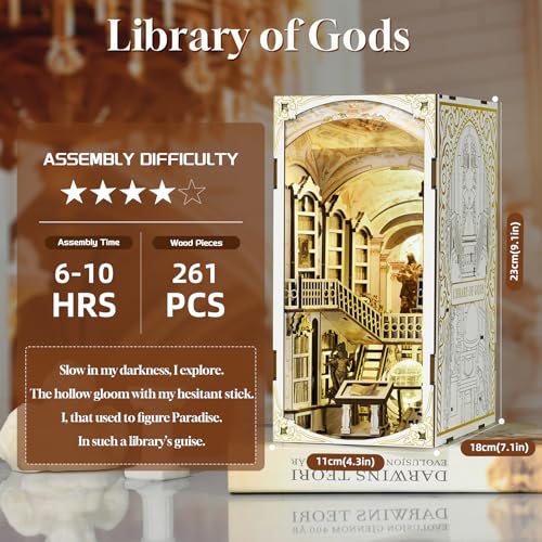 MiniCity DIY Book Nook Kit for Adults, 3D Wooden Puzzle Bookend Bookshelf Insert Decor with LED Light and Dust Cover (Library of Gods) - style: Library of Gods