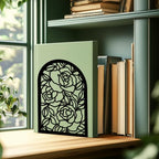 Book Ends Black Metal Bookends for Shelves Decor Rose Heavy Duty Bookends for Book Supports Unique Book Stopper for Office Book Holder Shelf Accessories 7x4.7x3.5 inch 1 Pairs/2 Pcs - style: Rose