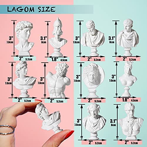 LAGOM HOUSE Greek Bust Statue and Sculptures Set of 10 PCS Greek Bust Statue Decor Roman Resin Mini Greek Mythology Figurine Greek God Bust Small for Decor/Gifts/Drawing