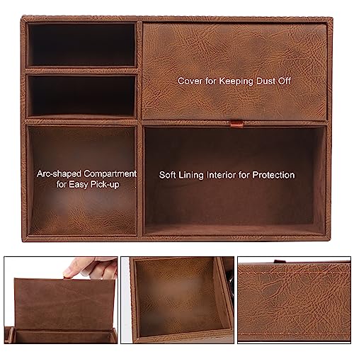 Zcaukya Men's Valet Tray, Jewelry Box Nightstand Organizer with 5 Compartments for Phone Keys Wallet Watch Glasses, Faux Leather Dresser Entryway Catchall Holder for Father's Day Gift (Brown) - color: Brown