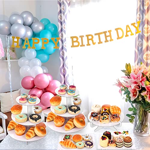 Zopeal 7 Pcs Dessert Table Display Set 3-Tier Cupcake Stand 1-Tier Cup Cake Display Tower Platters and Serving Trays Cardboard Cake Cookie Holders for Wedding Birthday Party Baby Shower(White) - color: White