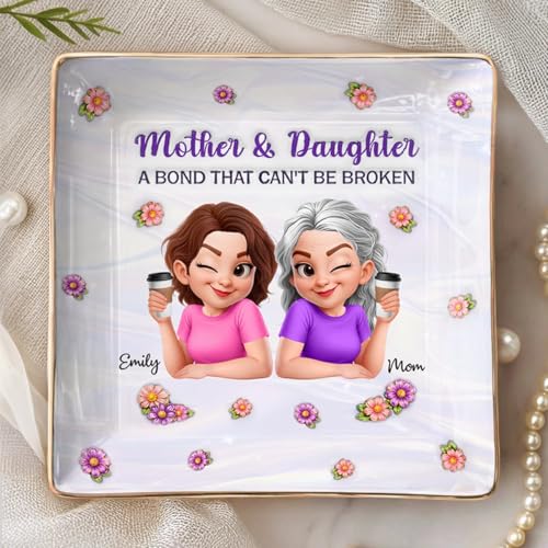 Personalized Jewelry Dish for Mothers Day, Mother and Daughter a Bond That Can't Be Broken, Mothers Day Ring Dish Gifts for Mom, Daughter Birthday Gifts, Mom Jewelry Dish - color: Style 4