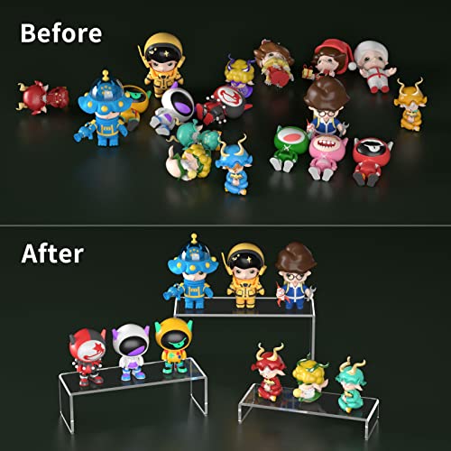 HIIMIEI Acrylic Display Riser, 3 Step 9" Large Acrylic Risers, Clear Rectangular Display Shelf for Cupcake Stand, Tiered Display Stand for gemstone, curio, Anime figurines, Collectibles - size: 9'' - 3PCS