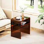 Clear Acrylic End Table 2-Tier Bedside Nightstand for Living Room Bedroom (1, Dark Brown) - color: Dark Brown