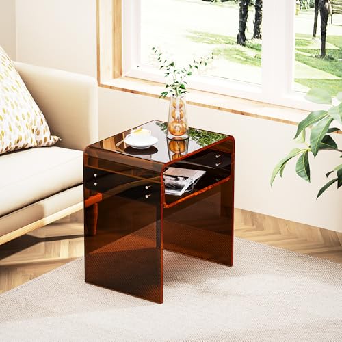 Clear Acrylic End Table 2-Tier Bedside Nightstand for Living Room Bedroom (1, Dark Brown) - color: Dark Brown