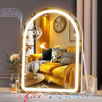 Hasipu Vanity Mirror with Lights and Bluetooth Speaker, 13.8"× 18" Arched LED Makeup Mirror, Lighted Makeup Mirror with Lights, Smart Touch Control Dimmable 3 Modes Light 360°Rotation White - size: 13.8"L x 18"W