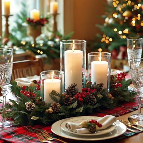 24-Pack White Pillar Candles with Glass Cylinder Vases - 12 Vases + 12 Candles, Elegant Tall Candle Holders for Weddings, Events, and Home Décor Centerpieces