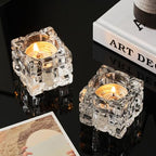Crystal Ice Tea Light Candle Holders, Set of 2, Glass Candlestick Holders Tray for Bathtub, Bathroom, Livingroom