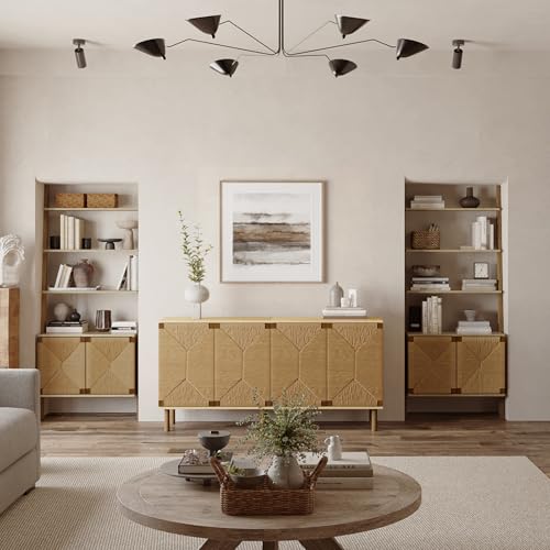 LuxenHome 31" Sideboard Buffet Cabinet with Storage, Seagrass Boho Accent Cabinet, Mid Century Modern Small Sideboard Storage Cabinets for Kitchen, Living Room, Entryway