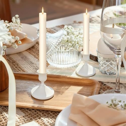 Candle Holders White Set of 6, Vintage Metal Candlestick Holders for Dinner Room Table Centerpiece, Low Metal Candles Sticks for Wedding Centerpieces Christmas Birthday Party (6, White) - color: White