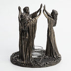 Veronese Design 6 3/4 Inch Tall Triple Moon Goddess Maidens Ritual Candle Tealight Holder Cold Cast Bronzed Resin Sculpture Wiccan Alter Figurine Home Decor New Age Religious Collectible