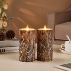 Pine Flameless Pillar Candles Flickering with Remote Timer, Battery Operated LED 3D Moving Flame Real Wax Candles, Set of 2, D3 x H6,Remote Included (Pine) - color: Pine