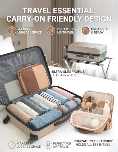 Large Standing Makeup Bag, Sturdy PU Leather Cosmetic Organizer with Fold-Down Phone Tray, Waterproof Travel Toiletry Case with Wipeable TPU Brush Holder, 9.5 Inch, Brown - color: Brown