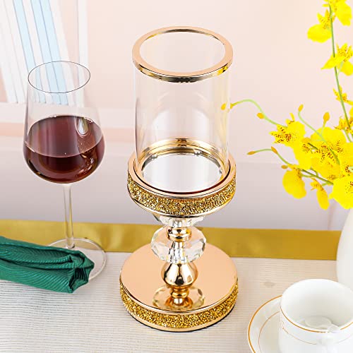 Candle Holder, Pillar Candle Holders, Crystal Candlesticks Holder for Wedding, Parties, Events, Chirstmas,Home Decor, Table Centerpieces CH028D (M) - size: Gold ( M )