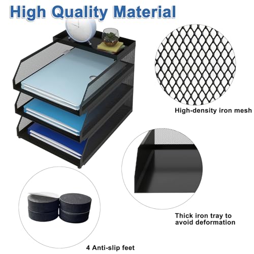 Natwind 3-Tier Desk Organizer,Desk Accessories, Stackable Paper Tray, Metal Mesh Desktop Organizer, Paper Sorter, Letter Trays,File Document Storage Rack for for Home, Office, School (Black) - color: Black, size: 3 tier