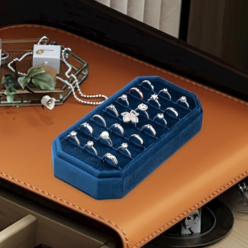 Velvet Ring Organizer Display Tray Jewelry Box Earring Holder Case for Wedding Birthday Christmas Day (Dark Blue) - color: Dark Blue