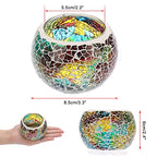 OwnMy Set of 3 Colorful Mosaic Glass Tea Light Holders Round Bowl Votive Candle Holders Pillar Candle Stands, Glass Mosaic Tealight Holders Potted Plant Bowl Vase Candle Centerpiece for Table Wedding - color: Rainbow