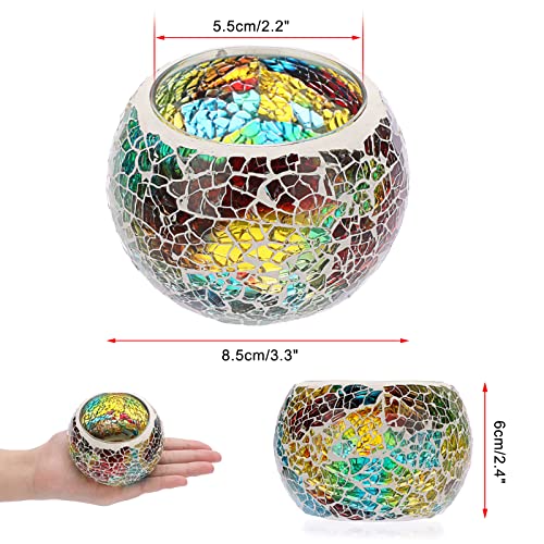 OwnMy Set of 3 Colorful Mosaic Glass Tea Light Holders Round Bowl Votive Candle Holders Pillar Candle Stands, Glass Mosaic Tealight Holders Potted Plant Bowl Vase Candle Centerpiece for Table Wedding - color: Rainbow
