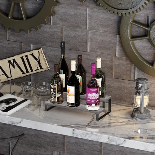 YINMIT Wooden Display Riser Stand, Tiered Perfume and Cologne Organizer Stand, 2 Tier Spice Rack Organizer, Rustic Display Shelf for Candles (2 Tier,Grey) - color: 2 Tier,Grey