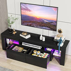 JUMMICO TV Stand, Modern Lighting TV Cabinet Entertainment Center Media and Open Shelf, TV Console Table with 1 Drawer and Remote Control, 20 Color LED Lights up to 70 Inch TV (Black) - color: Black, size: 60 Inches