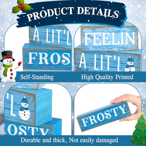 Yuntau 4 Pcs Winter Wooden Tabletop Decor Christmas Snowflake Tiered Tray Decor Rustic Wood Block Sign Gift Winter Centerpiece for Shelf Office Farmhouse Table Frozen Birthday Party Decoration - style: Snowflake