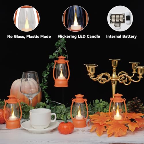 12Pcs Orange Mini Lanterns for Fall Halloween Thanksgiving & Western Camping Decor – Small Lantern Decorative for Table Centerpiece, Hanging Ornaments for Christmas Wedding & Cowboy Party - color: Orange-12pcs