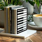 Peacoblue Metal Bookends for Shelves, Modern Decorative Heavy Duty Study Book Ends Stoppers for Office, Desk, Shelf, Room 5.3"x4.3"x7.9" Cast Iron Simple Tall Bookends 1 Pair (Piano Keys) - style: Piano Keys
