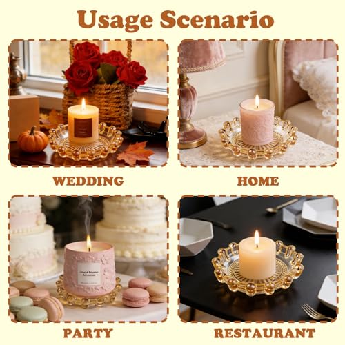 Glass Candle Holder Tray – Decorative Bubble Candle Dish for Home Decor Jewelry Holder Dish Tea Light & Votive Display Glass Plate Accessory - color: Amber