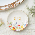 Crisky Flower Jewelry Tray Ring Dish & Gift Box, Ceramic Trinket Dish for Rings Earrings Necklaces Keys, Bridal Shower Engagement Birthday Gift for Women, Friends 4.57" (Gold Foil R - style: Initial R