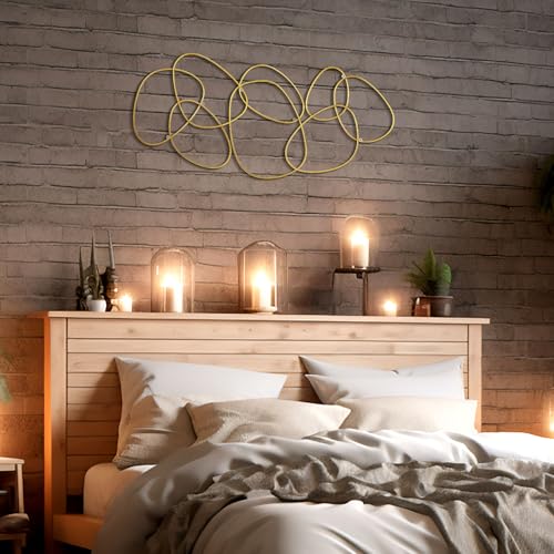 Hicarer 3 Pcs Interlocking Rings Wall Sculpture Gold Metal Home Wall Decor Abstract Aesthetic Gold Decoration for Art Bedroom Living Room Bathroom Home(Circle) - style: Circle